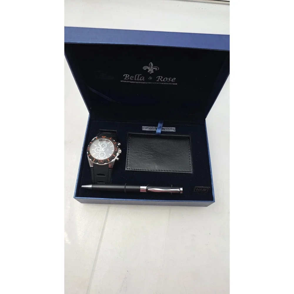 Bella & Rose Mens Watch, Business card holder and Pen Set, great gift